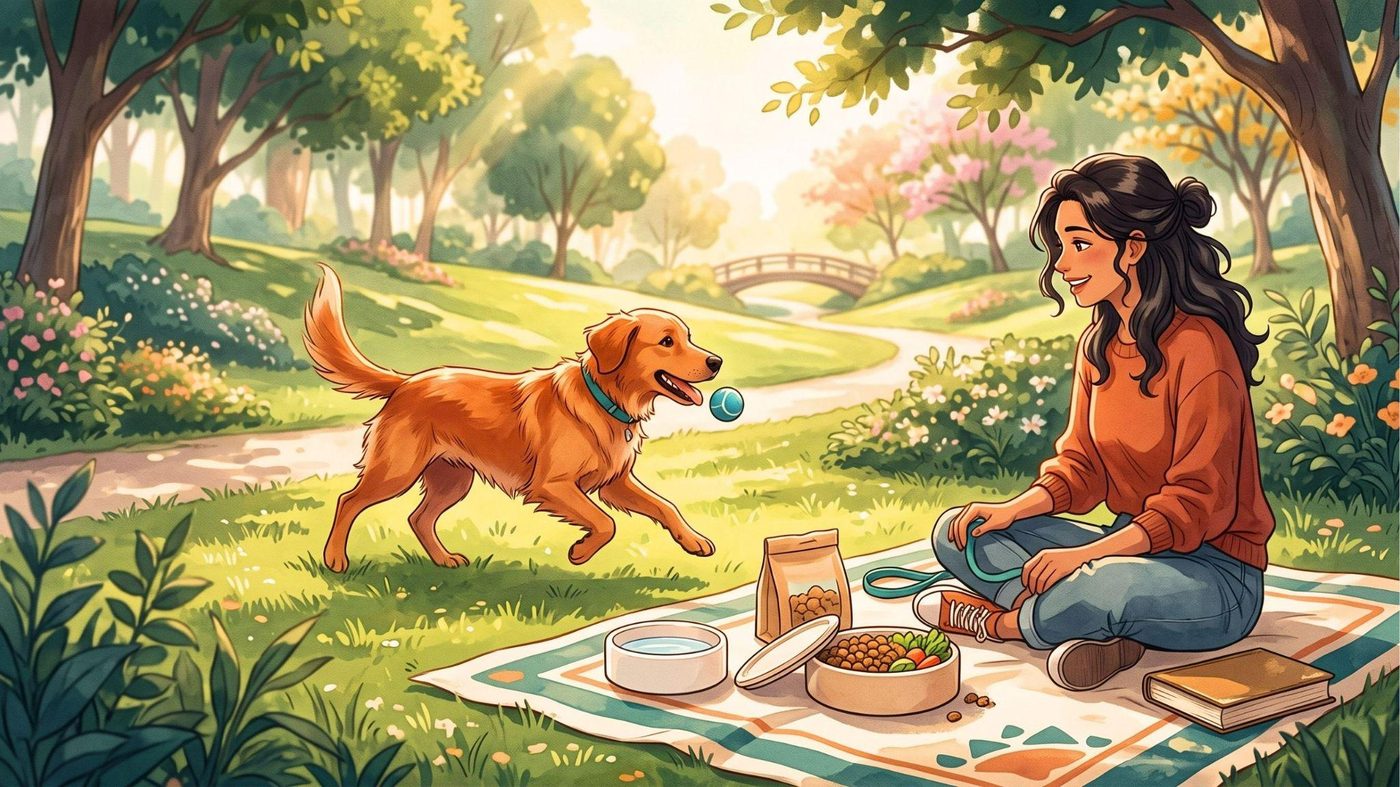Cão de porte grande deitado ao lado do tutor